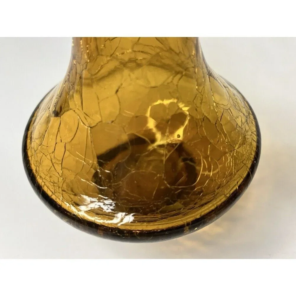Vtg Amber Crackle Art Glass Bud Vase 8